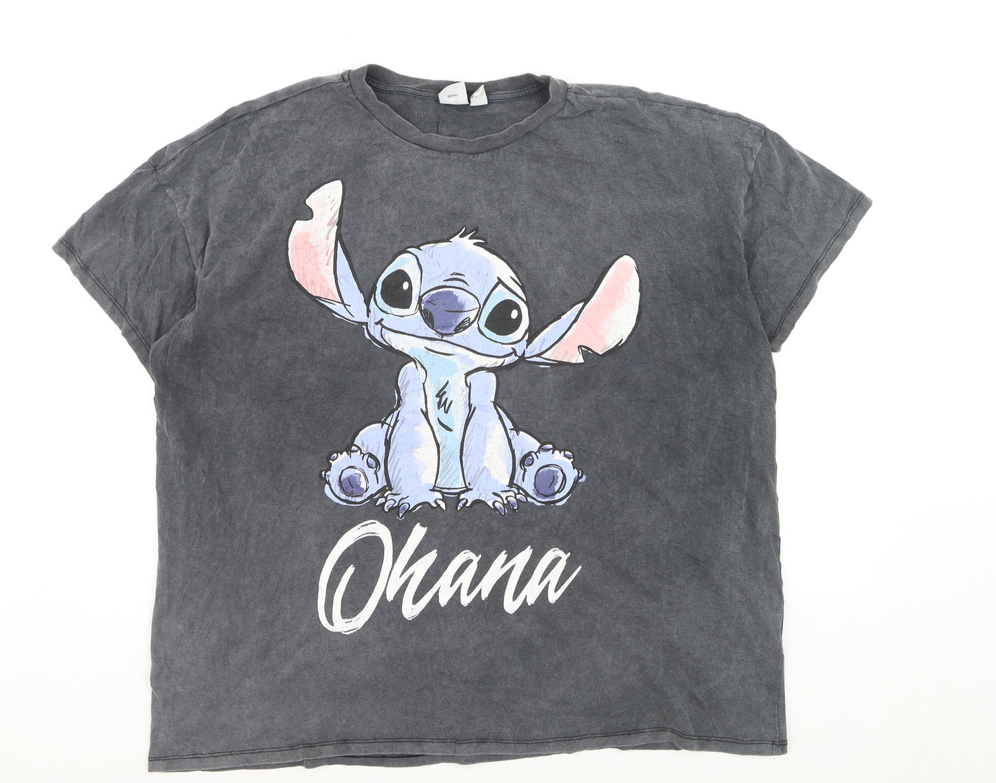 Disney Women’s Grey Ohana Stitch Graphic T-Shirt XL Cotton Casual