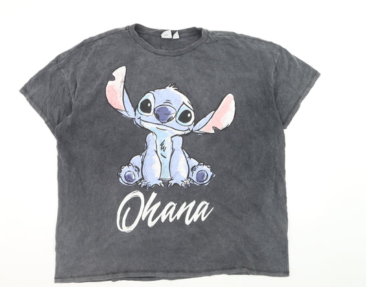 Front view of Disney Women’s Grey Ohana Stitch Graphic T-Shirt XL Cotton Casual