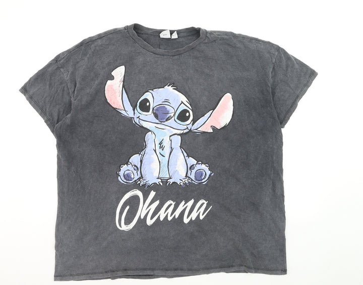 Disney Women’s Grey Ohana Stitch Graphic T-Shirt XL Cotton Casual