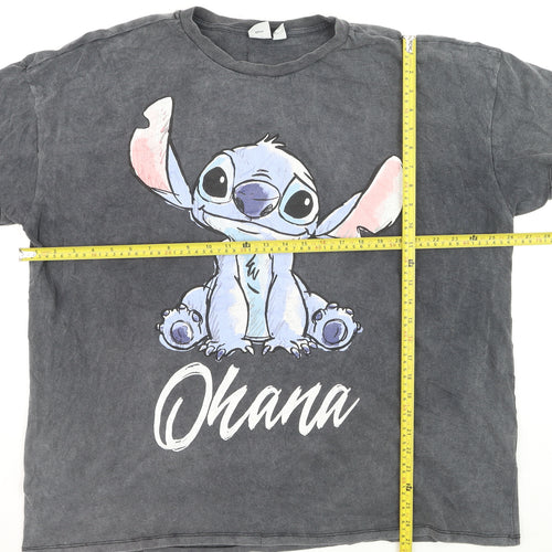 Disney Women’s Grey Ohana Stitch Graphic T-Shirt XL Cotton Casual