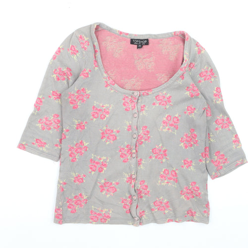 Topshop Women's Grey Floral Button-Up Crop Top Size 10