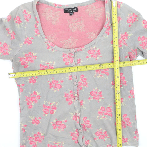 Topshop Women's Grey Floral Button-Up Crop Top Size 10