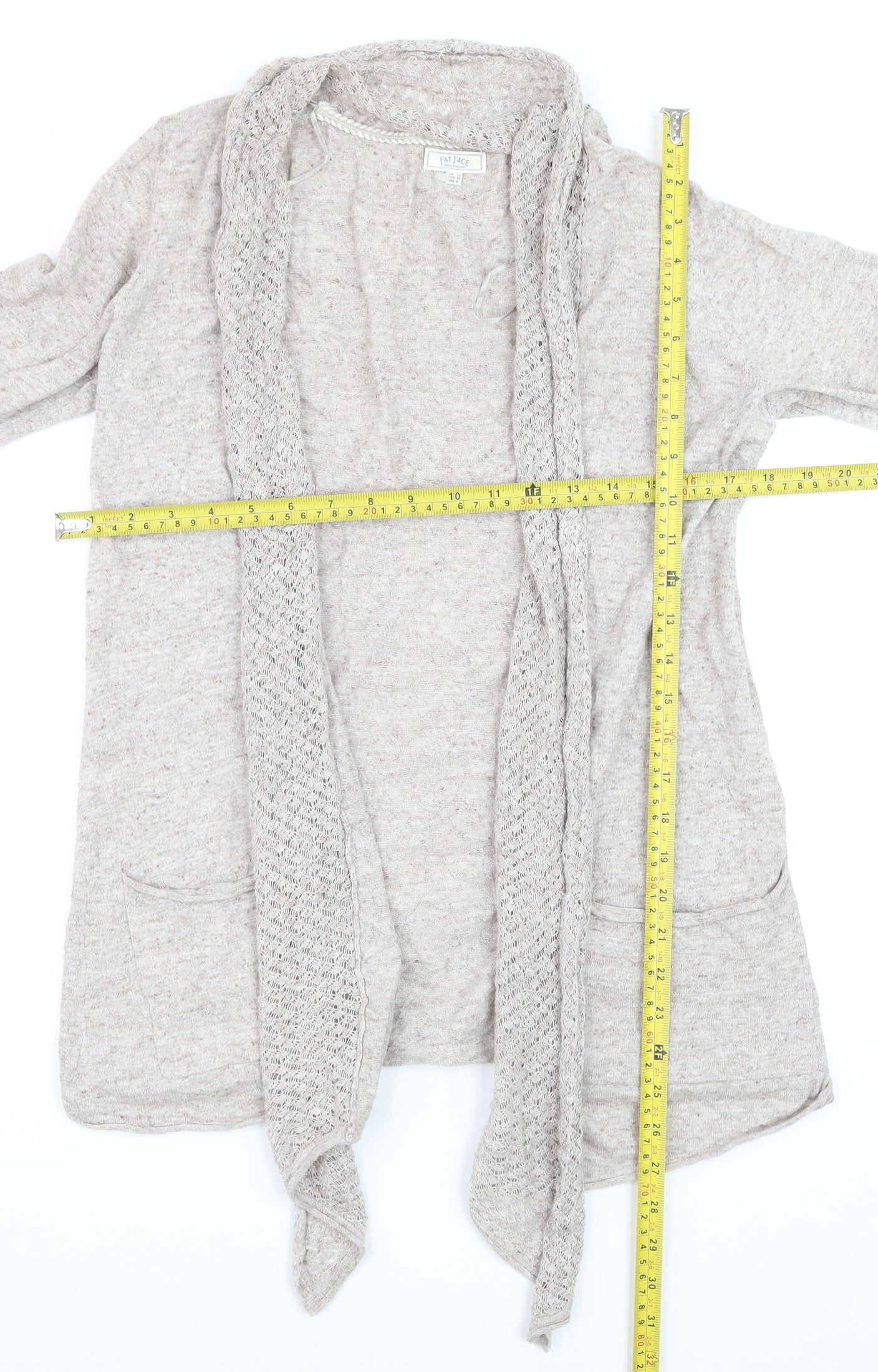 Fat Face Women’s Beige Open Knit Long Sleeve Cardigan Size 10
