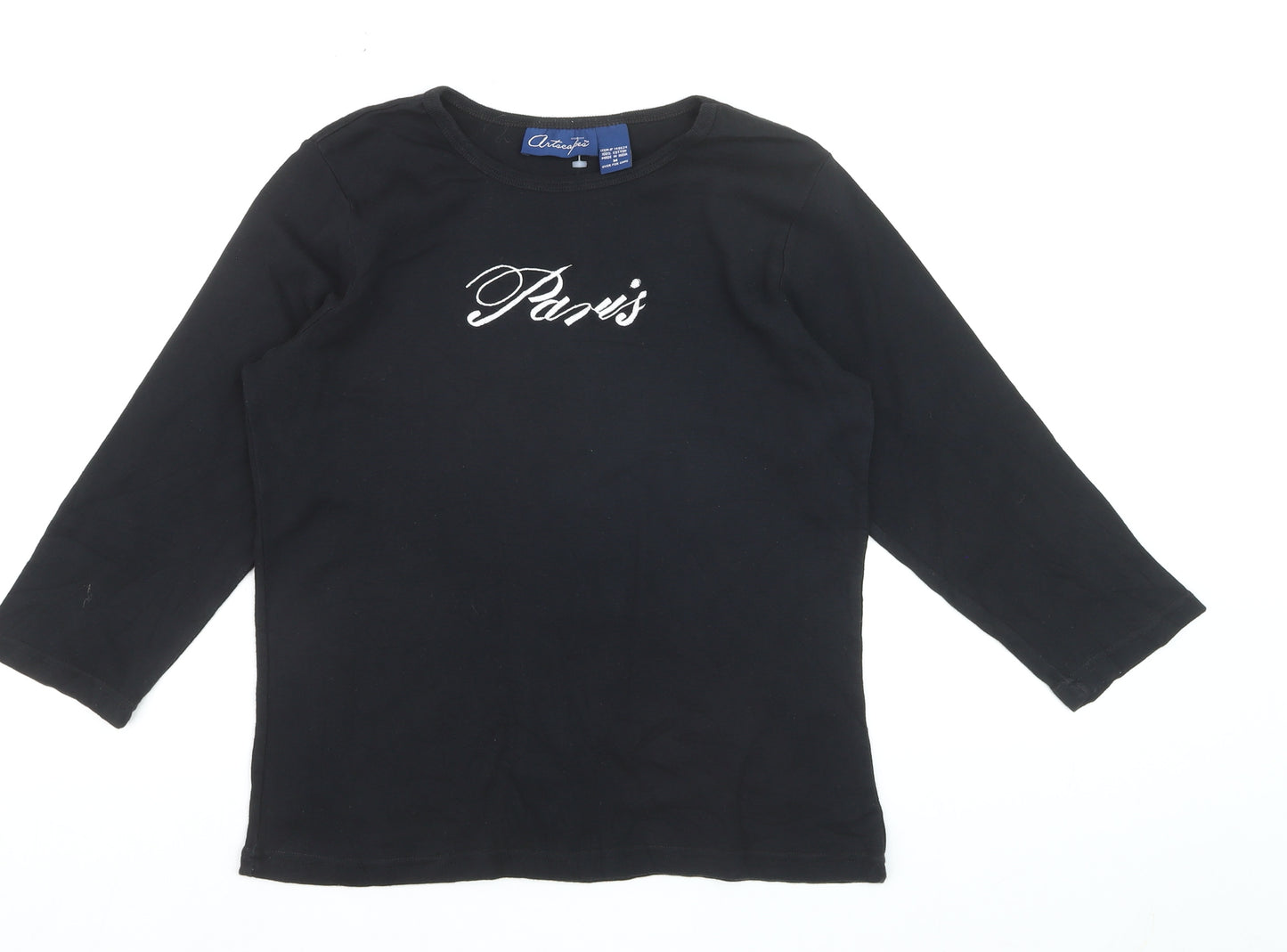 Artscapes Womens Black Paris Embroidered Cotton T-Shirt M