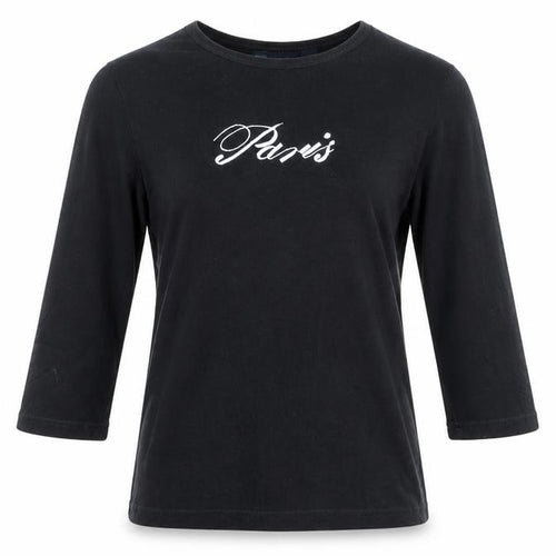Artscapes Womens Black Paris Embroidered Cotton T-Shirt M