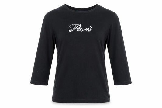 Front view of Artscapes women’s black paris embroidered cotton t-shirt m