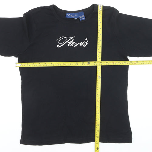 Artscapes Womens Black Paris Embroidered Cotton T-Shirt M
