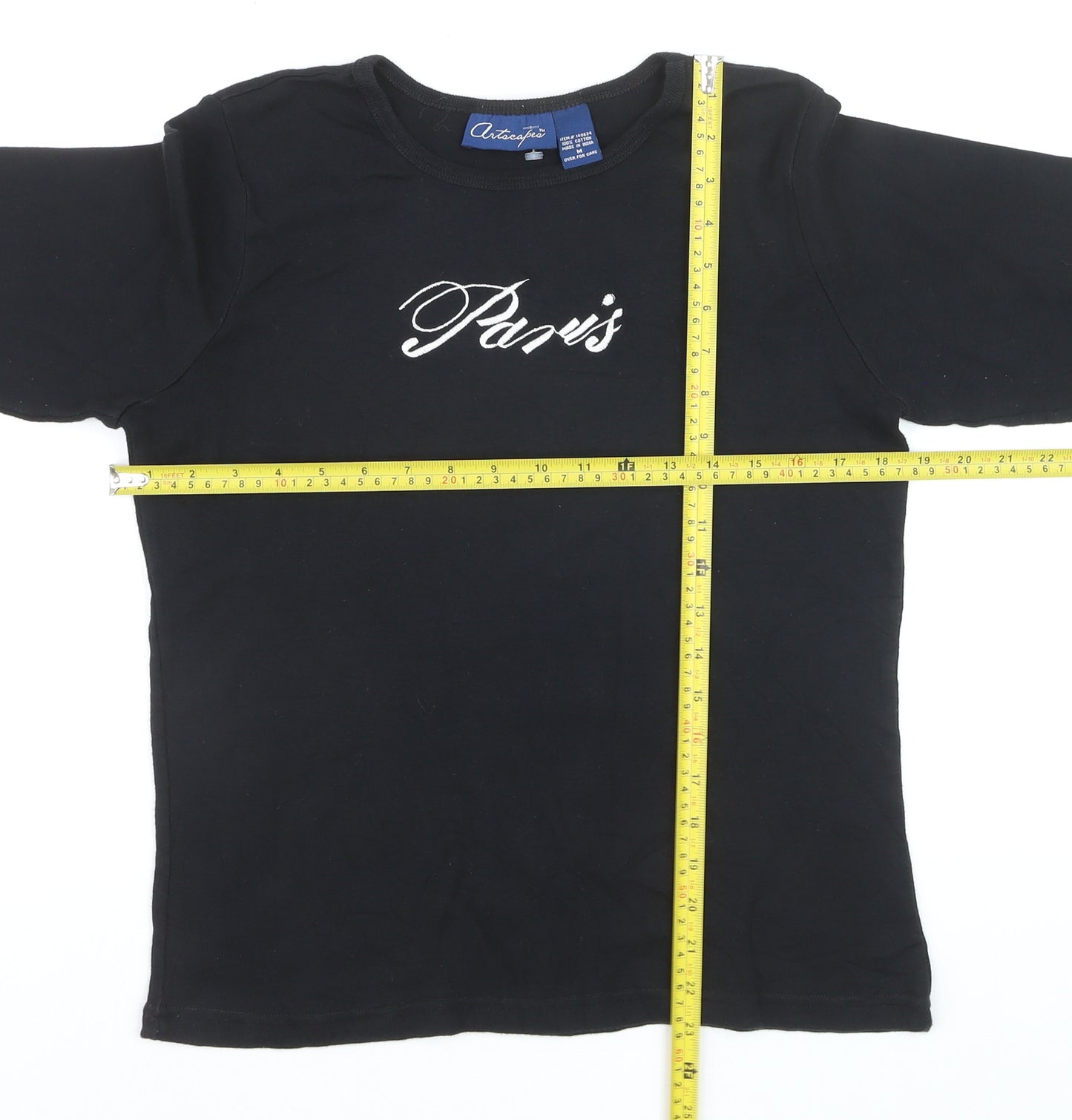 Artscapes Womens Black Paris Embroidered Cotton T-Shirt M