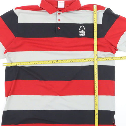 Forest Men's Red Black Grey Striped 3XL Polo Shirt