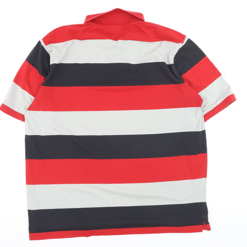 Forest Men's Red Black Grey Striped 3XL Polo Shirt