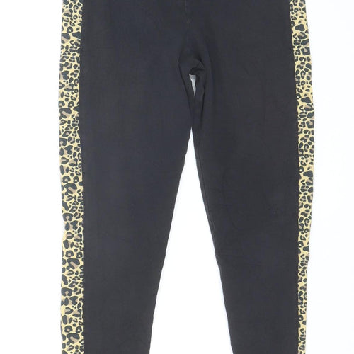 Lipsy Women’s Black Leopard Side Stripe Stretch Leggings Size 8