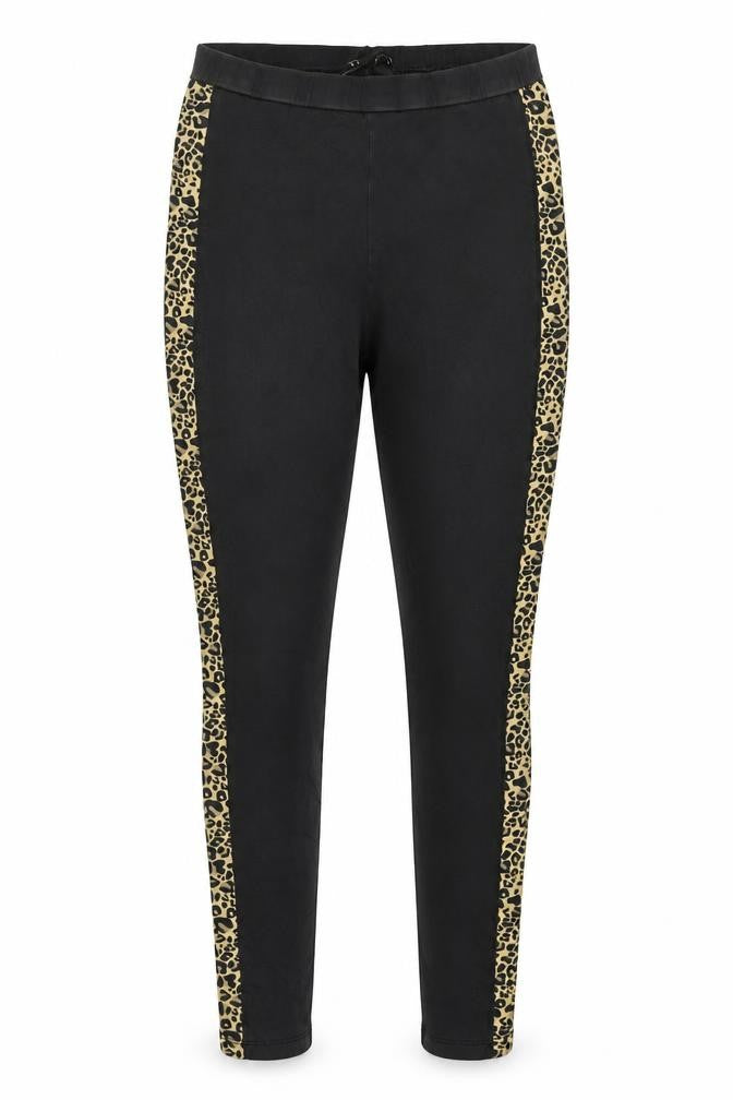 Front view of Lipsy Women’s Black Leopard Side Stripe Stretch Leggings, size UK 8