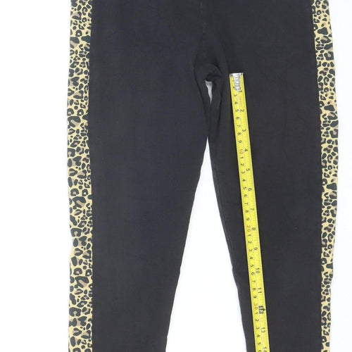 Lipsy Women’s Black Leopard Side Stripe Stretch Leggings Size 8