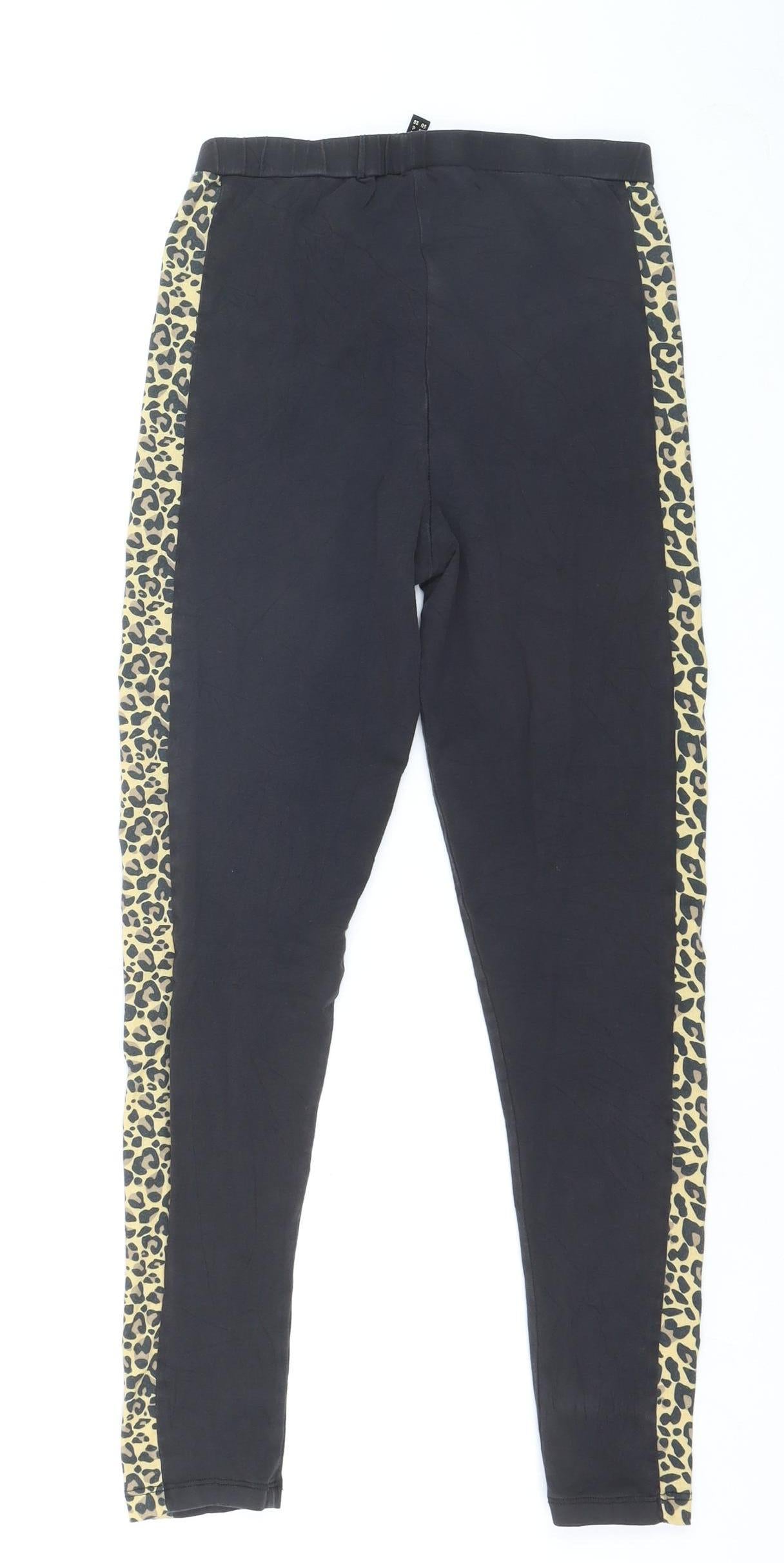 Lipsy Women’s Black Leopard Side Stripe Stretch Leggings Size 8