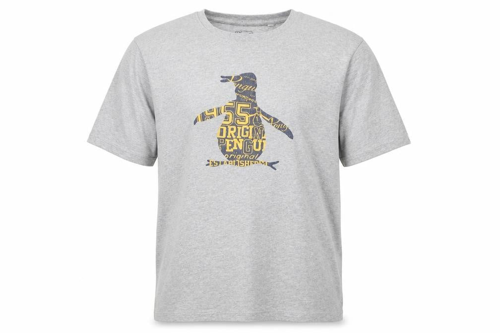 Front view of Original Penguin Grey Graphic Cotton T-Shirt Men's Large