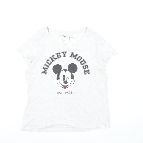 H&M Women’s White Mickey Mouse Cotton T-Shirt Size 12