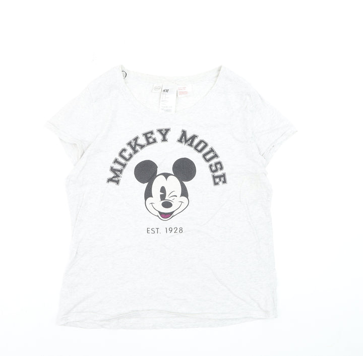 H&M Women’s White Mickey Mouse Cotton T-Shirt Size 12