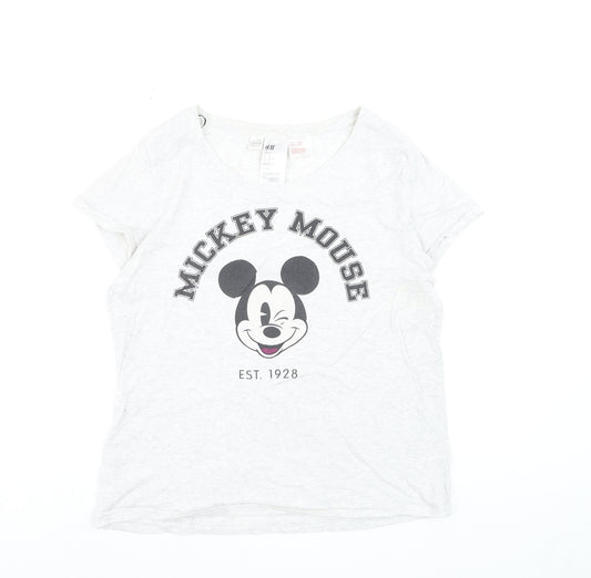 H&M Women’s White Mickey Mouse Cotton T-Shirt Size 12