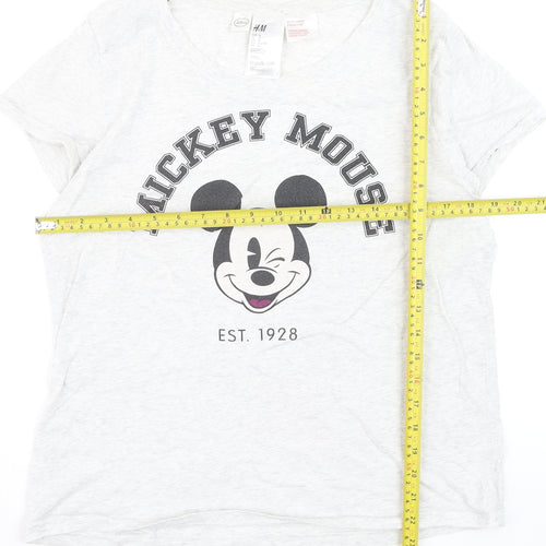 H&M Women’s White Mickey Mouse Cotton T-Shirt Size 12