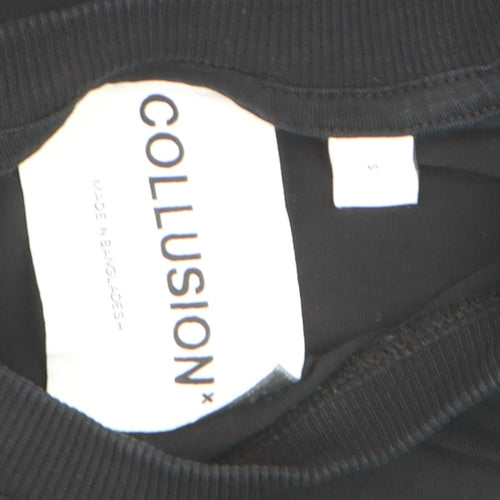 Collusion Men’s Black Cotton Long Sleeve Crew Neck Top Size S