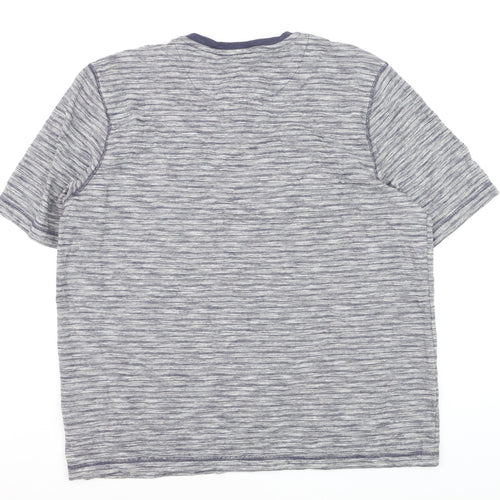Lincoln Mens Blue Striped Henley Short Sleeve Cotton Shirt XL