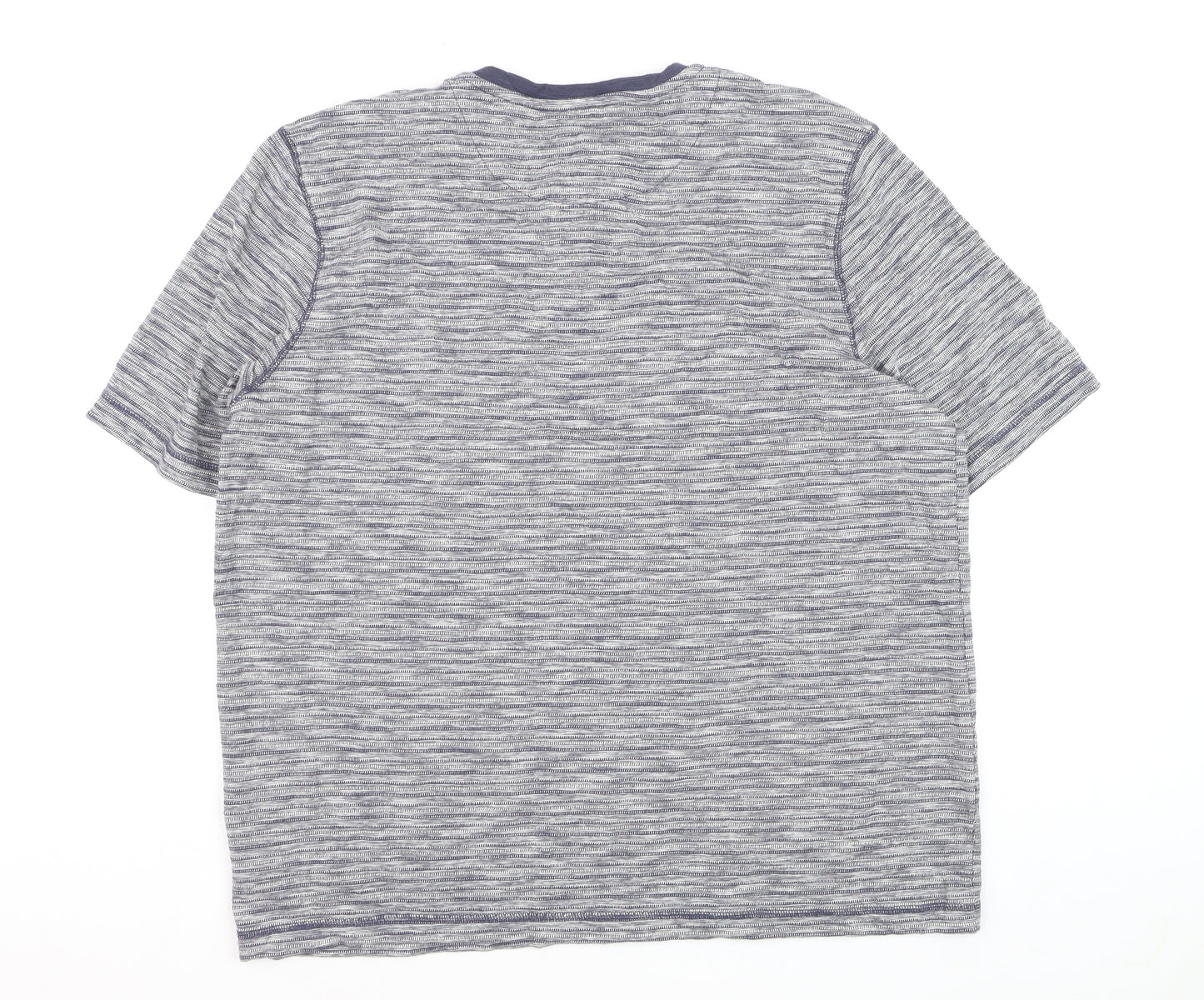 Lincoln Mens Blue Striped Henley Short Sleeve Cotton Shirt XL