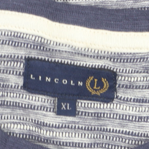 Lincoln Mens Blue Striped Henley Short Sleeve Cotton Shirt XL