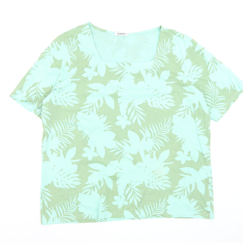 Damart Women's Green Floral Tropical Short Sleeve Cotton T-Shirt Size 18/20