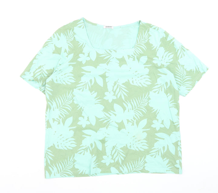 Damart Women's Green Floral Tropical Short Sleeve Cotton T-Shirt Size 18/20