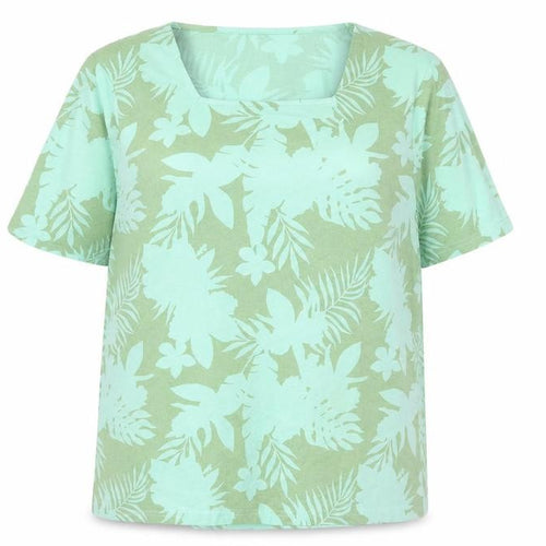 Damart Women's Green Floral Tropical Short Sleeve Cotton T-Shirt Size 18/20