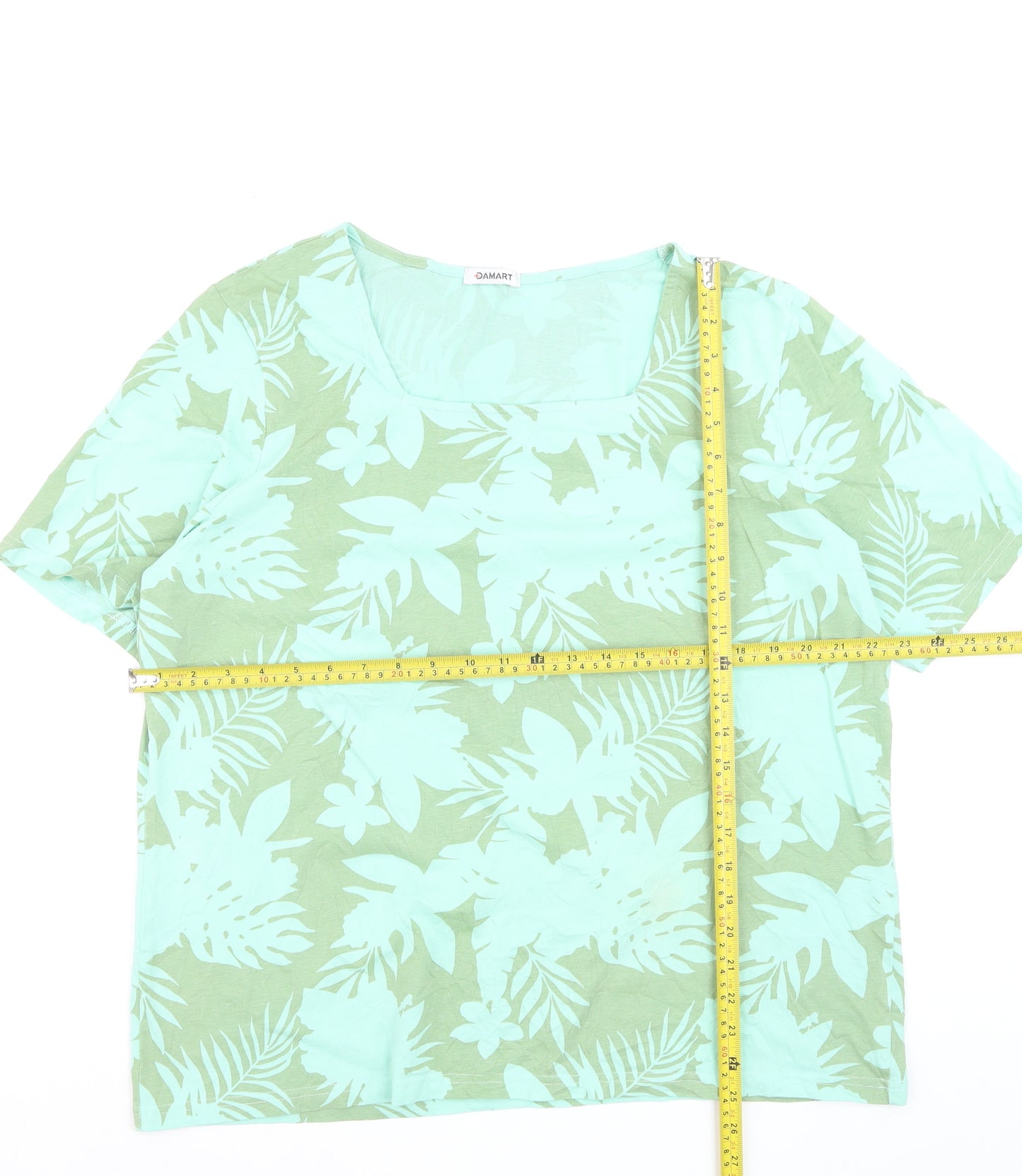 Damart Women's Green Floral Tropical Short Sleeve Cotton T-Shirt Size 18/20