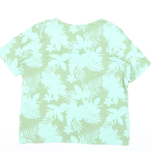Damart Women's Green Floral Tropical Short Sleeve Cotton T-Shirt Size 18/20