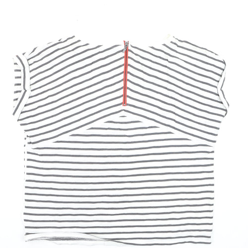 Mint Velvet Women's White Striped T-Shirt L Lips Print Zip Back