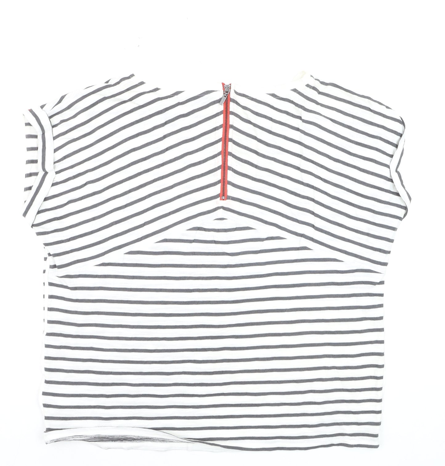 Mint Velvet Women's White Striped T-Shirt L Lips Print Zip Back