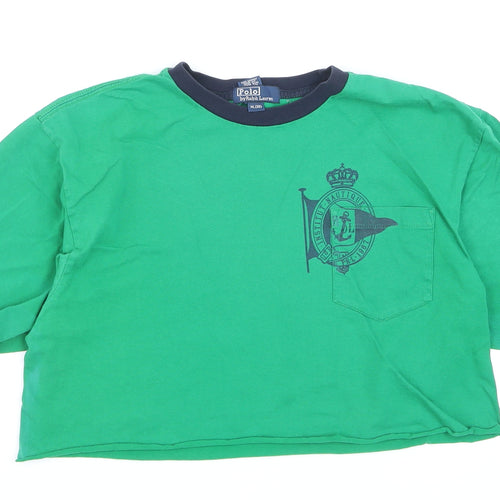 Ralph Lauren Womens Green Cropped T-Shirt XL Nautical Logo Top