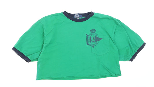 Ralph Lauren Womens Green Cropped T-Shirt XL Nautical Logo Top