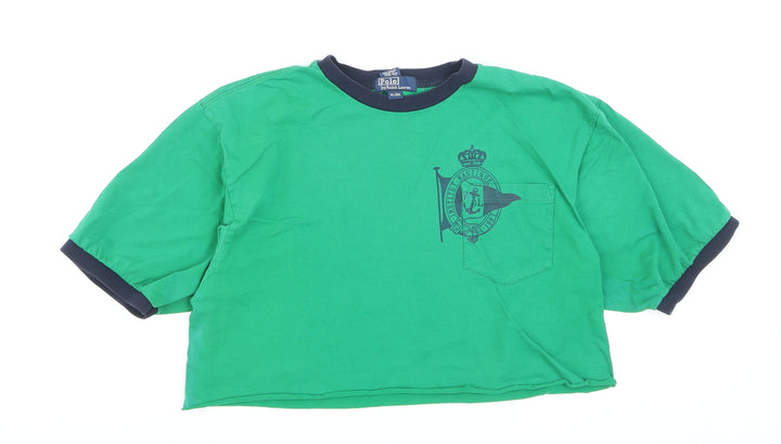 Ralph Lauren Womens Green Cropped T-Shirt XL Nautical Logo Top