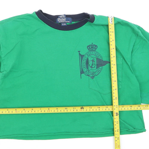 Ralph Lauren Womens Green Cropped T-Shirt XL Nautical Logo Top