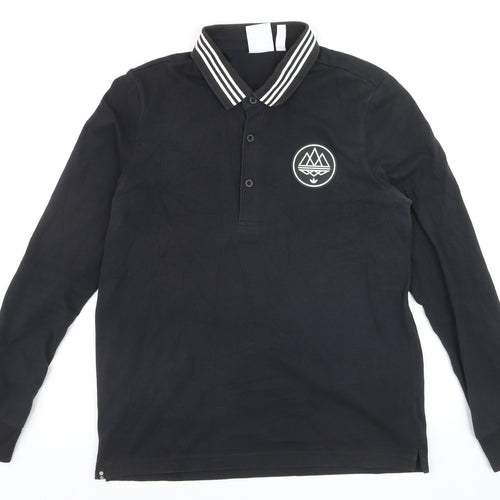 Adidas Spezial Men's Black Long Sleeve Polo Shirt Size M