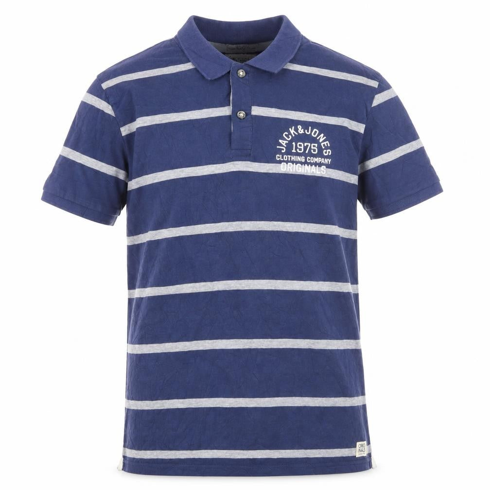 Jack & Jones Men's Blue Striped 2XL Polo Shirt Regular Fit