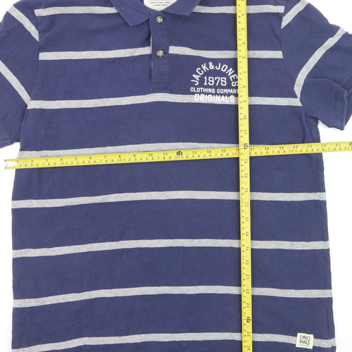 Jack & Jones Men's Blue Striped 2XL Polo Shirt Regular Fit