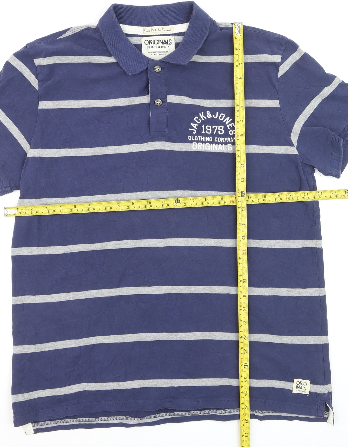 Jack & Jones Men's Blue Striped 2XL Polo Shirt Regular Fit