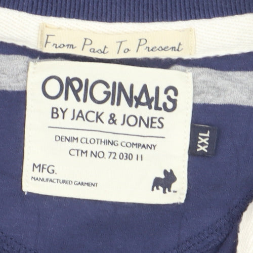 Jack & Jones Men's Blue Striped 2XL Polo Shirt Regular Fit