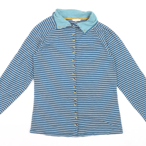 White Stuff Women's Blue Striped Long Sleeve Cotton Button-Up Shirt Size 14