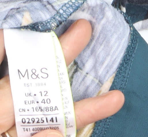 Marks and Spencer Per Una Womens Multicoloured Size 12 Floral Short Sleeve T-Shirt