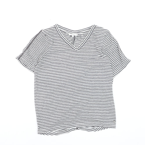 Sandwich Womens Grey Striped V-Neck Cotton T-Shirt XS