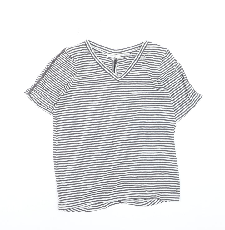 Sandwich Womens Grey Striped V-Neck Cotton T-Shirt XS