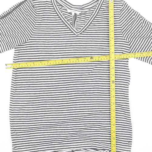 Sandwich Womens Grey Striped V-Neck Cotton T-Shirt XS