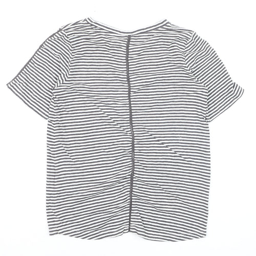 Sandwich Womens Grey Striped V-Neck Cotton T-Shirt XS