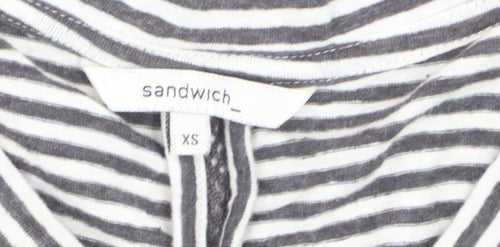 Sandwich Womens Grey Striped V-Neck Cotton T-Shirt XS